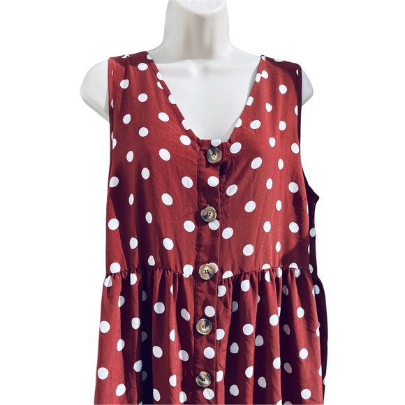 ASOS DESIGN Button Front Smock Jumpsuit in Brown and Cream polkadot spot vneck - Picture 13 of 13